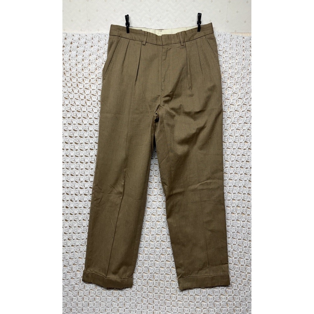Vtg Ralph Lauren Dress Pants Mens 32x30 Fits 31x29 Brown Pleated Straight Cuffed